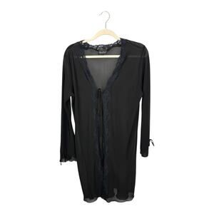 Bed Of Roses Nightie Robe Long Flare Sleeve Tie Black Sheer Lace Women’s M
